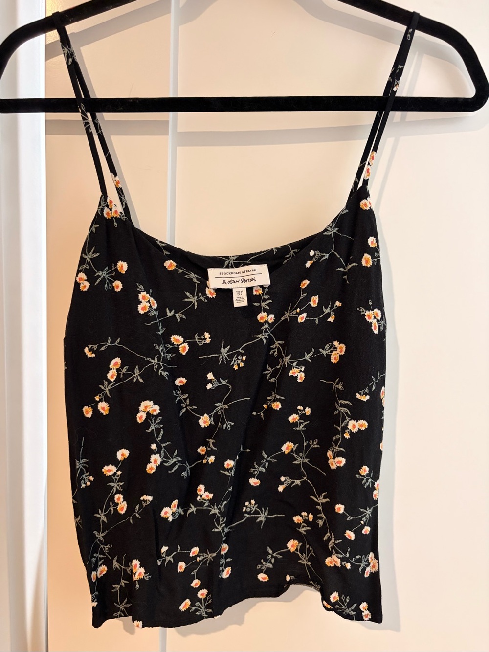 & Other Stories Black Floral Spaghetti Strap Cami